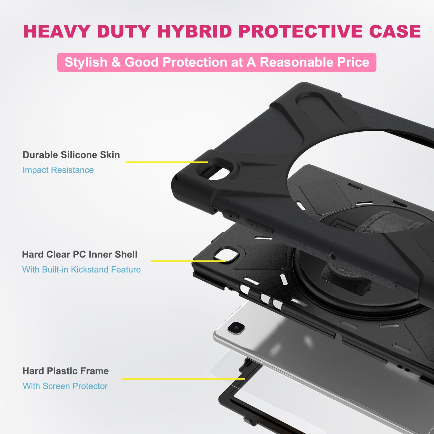 Reinforced and shockproof protective case, with shoulder strap-Black for Samsung